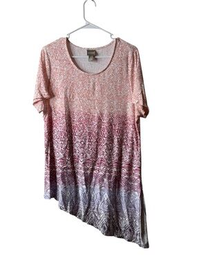 Chicos Ombre Multicolor Patterned Asymmetric Hem Short Sleeve Blouse 3